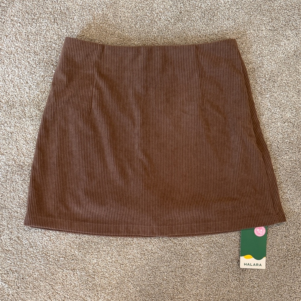HALARA Chocolate Brown Ribbed Mini Skirt NWT